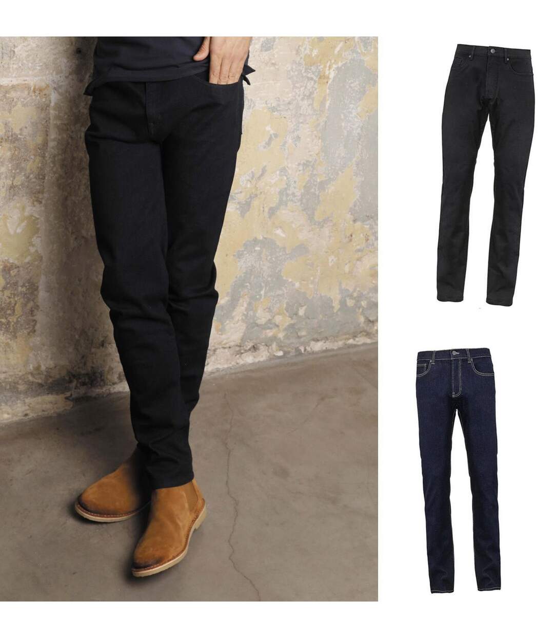 Lot 2 pantalons jean stretch confort homme - 03180 - noir et bleu denim
