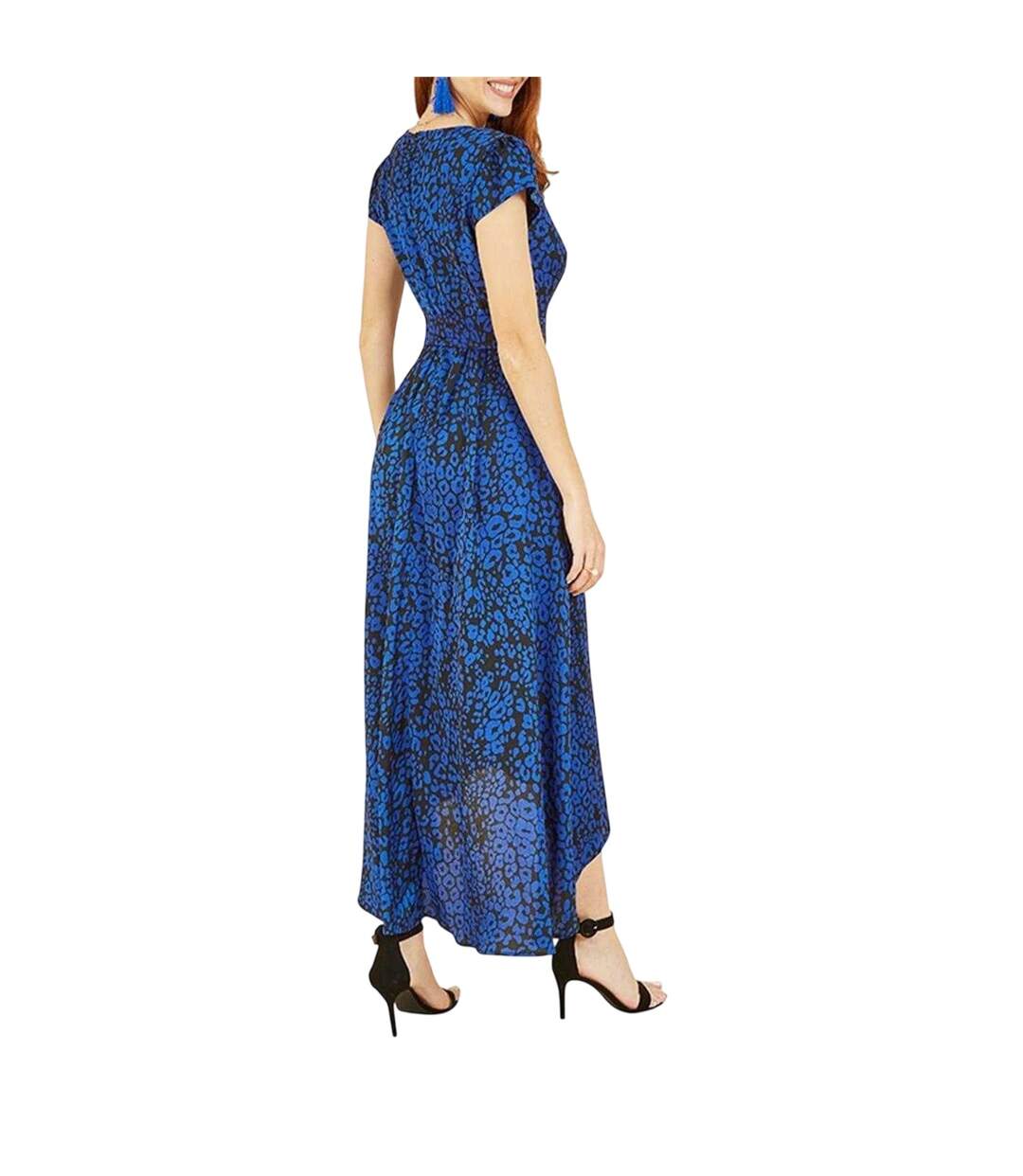 Womens/ladies Leopard Print Capped Sleeved Wrap Dress Blue Yumi-3