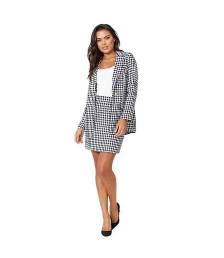 Womens/ladies Houndstooth Bouclé Mini Skirt Black White Be You