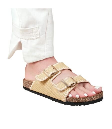 Womens/ladies sunset double strap flat sandals khaki Where´s That From