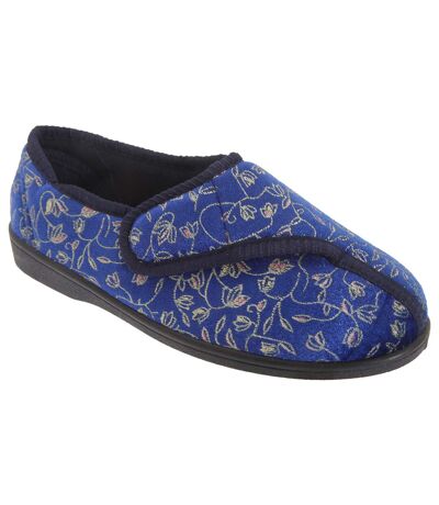 Zedzzz Womens/Ladies Janice Touch Fastening Floral Slippers (Navy Blue) - UTDF533