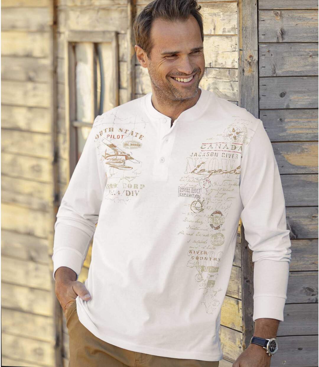 2 darabos, hosszú ujjú tunéziai nyakú póló szett Atlas For Men