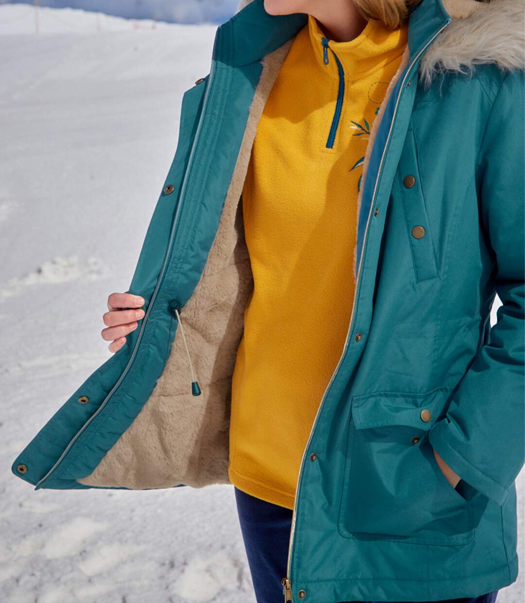 Women's Blue Water-Repellent Hooded Parka-6