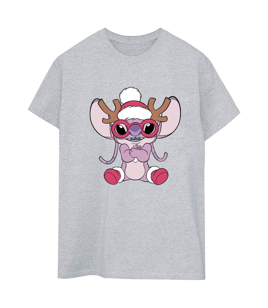 Disney Femmes/Ladies Lilo & Stitch Angel Reindeer Cotton Boyfriend T-Shirt (Gris sportif) - UTBI30548-1