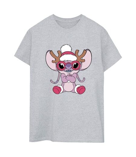 Disney Femmes/Ladies Lilo & Stitch Angel Reindeer Cotton Boyfriend T-Shirt (Gris sportif) - UTBI30548