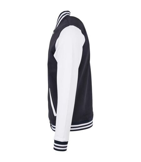 Mens Basic Varsity Jacket Navy White Build Your Brand