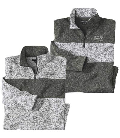 Pack of 2 Men's Brushed Fleece Jumpers - Grey Khaki 