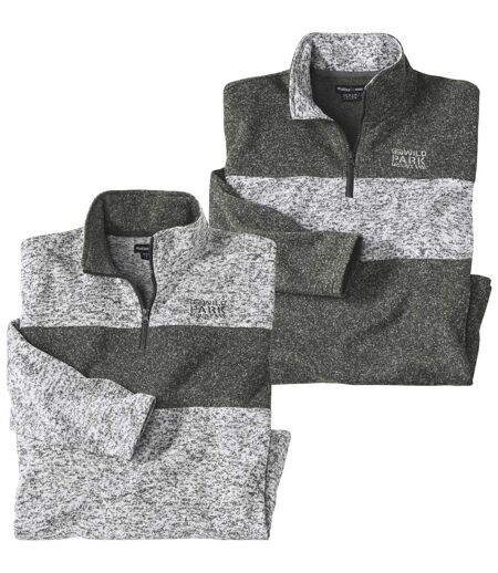 Pack of 2 Men's Brushed Fleece Sweatshirts - Gray Khaki 