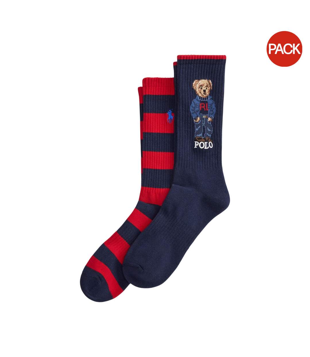 Lot De 2  Chaussettes Motif/style Ours Adulte Bleu Marine Blanc Ralph Lauren-1