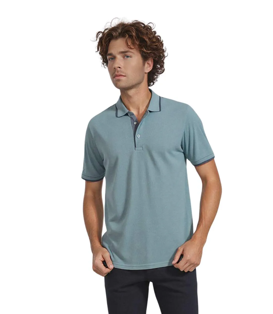 Polo homme manches courtes - Col boutonné - Couleur bleu ciel-1