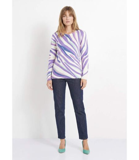 Pull doux court col rond imprimé graphique