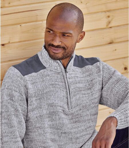 Men's Gray Knitted Funnel Neck Sweater