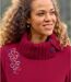 Women's Red Embroidered Fleece Jumper-3
