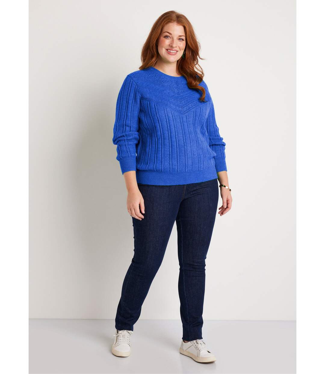 Pull doux ajouré boules col rond-3