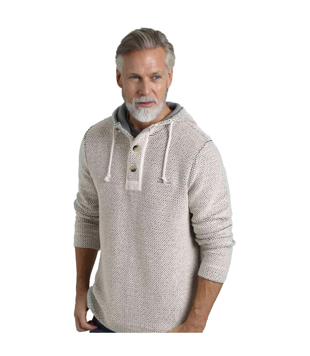 Mens Bakersfield Macaroni Button Neck Hoodie Ecru Weird Fish-4