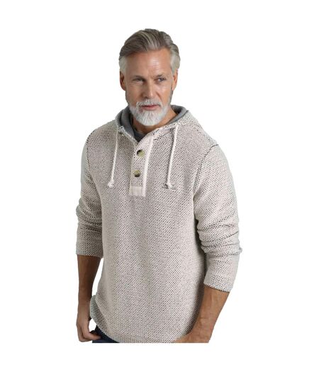 Mens Bakersfield Macaroni Button Neck Hoodie Ecru Weird Fish