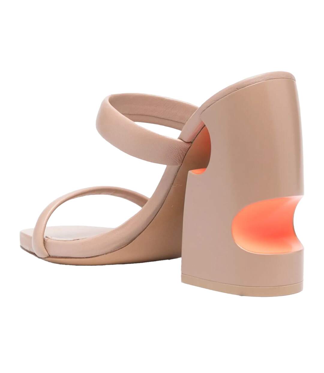 Womens/ladies Leather High Block Heel Mules Beige Orange Off White-2