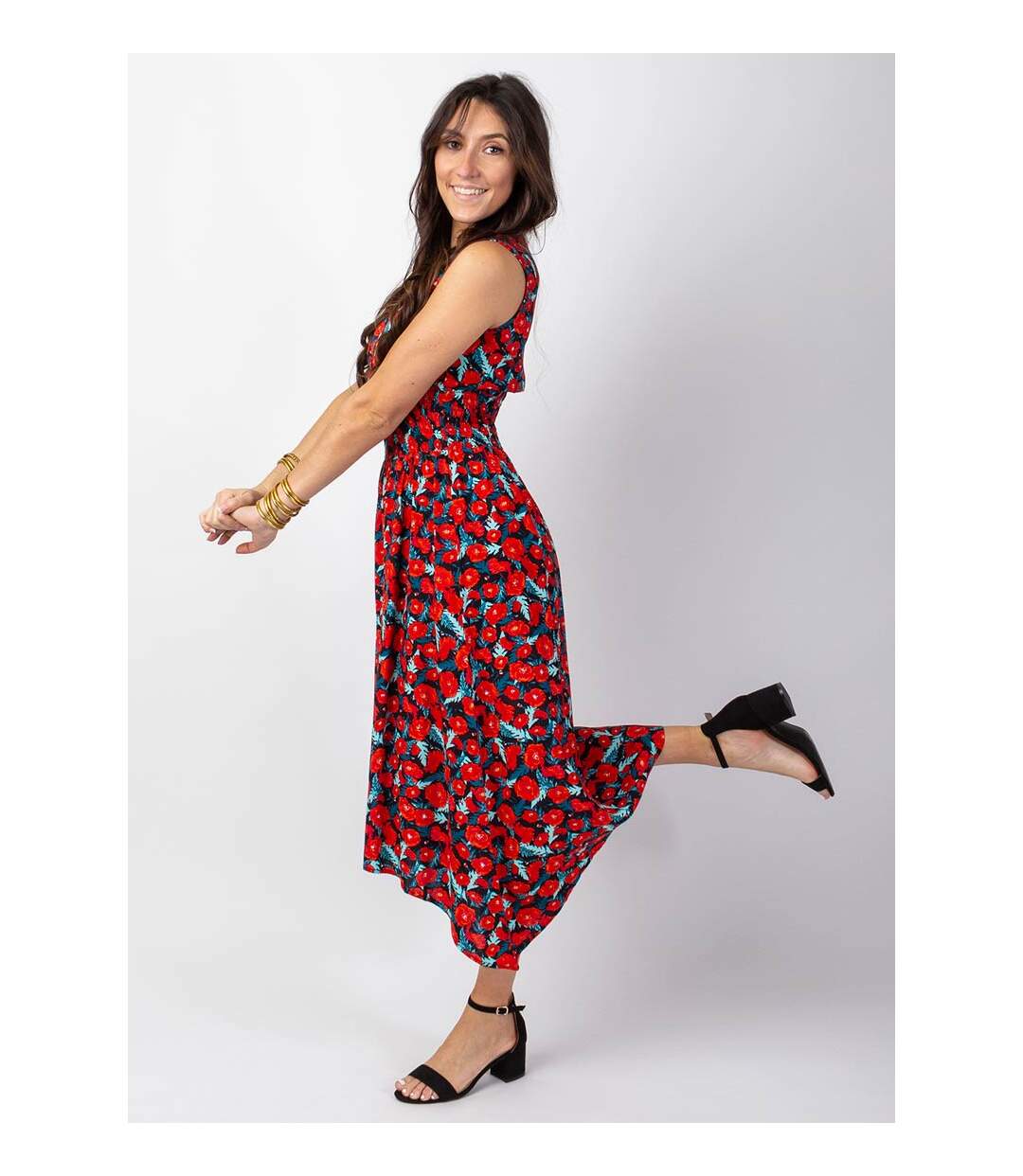 Robe longue asymétrique AMELIA imprimé fleuri Coton Du Monde