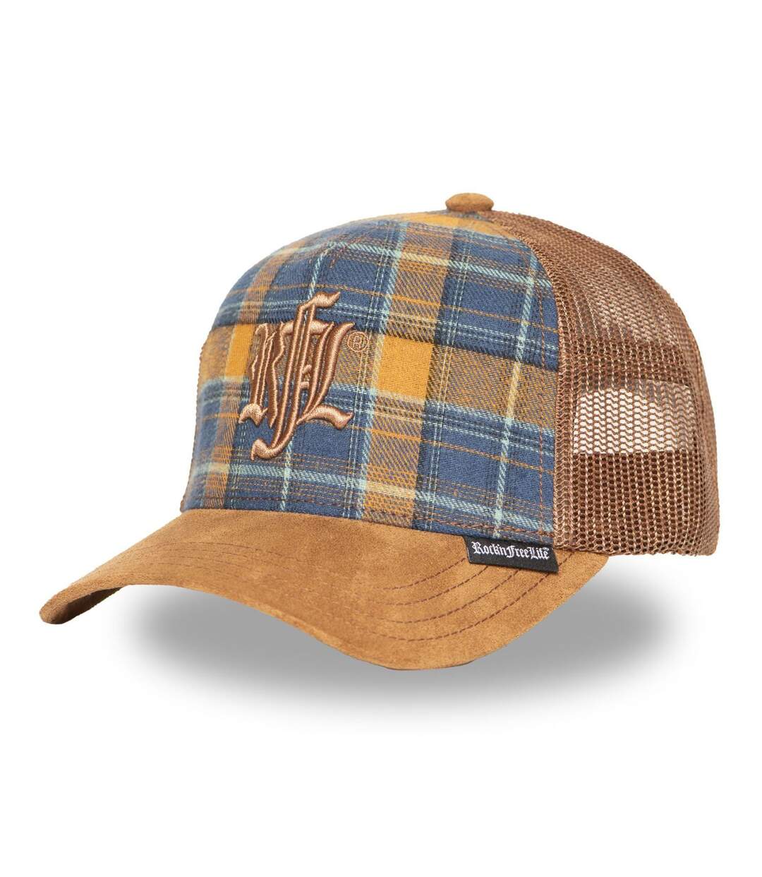 Casquette trucker à carreaux avec filet et visière suédine November Rock'n Free Life-1