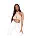 Womens/ladies Wrap Halter Neck Crop Top Beige Missy Empire-1