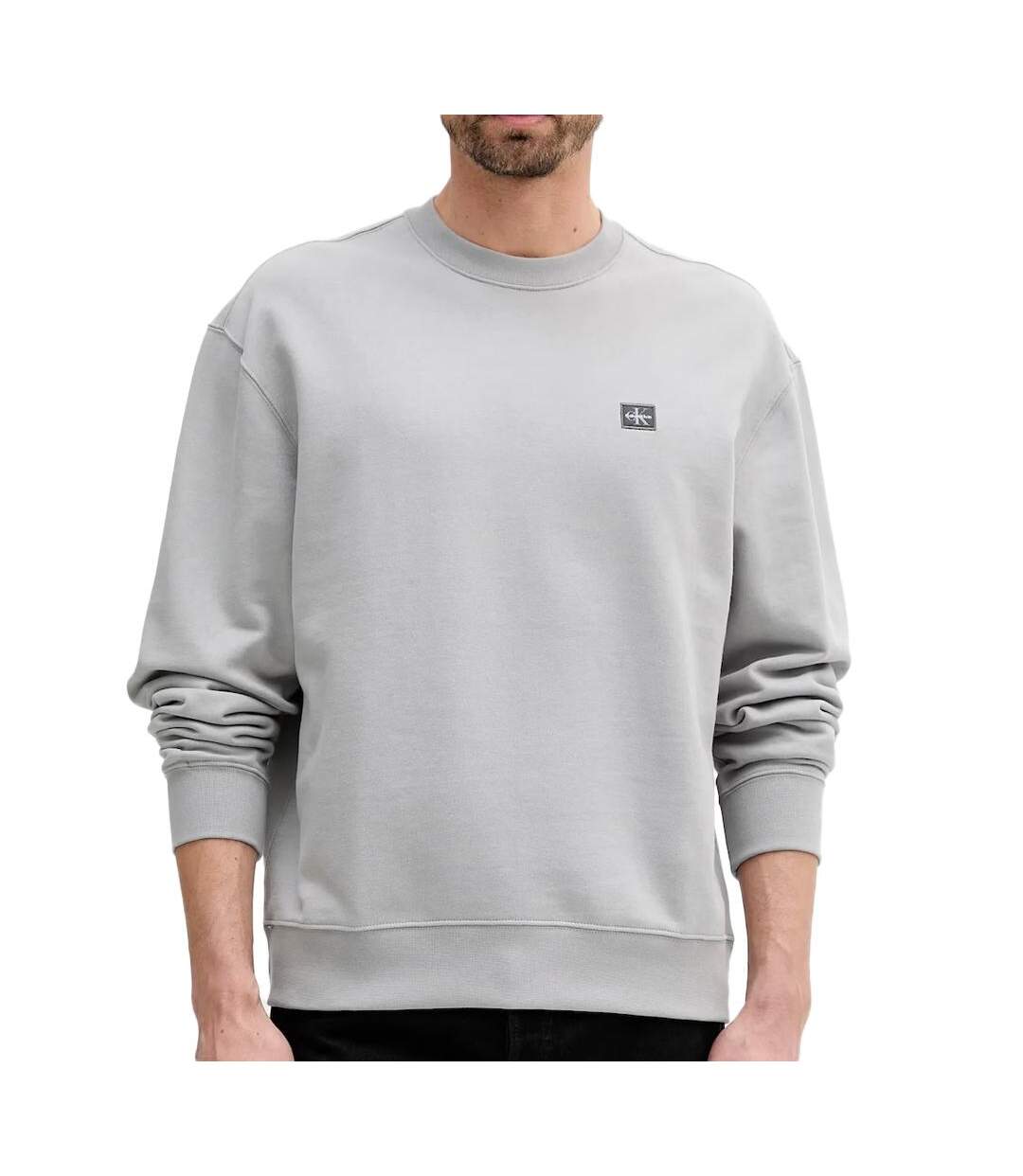 Sweat gris homme calvin klein jeans badge terry - l-1