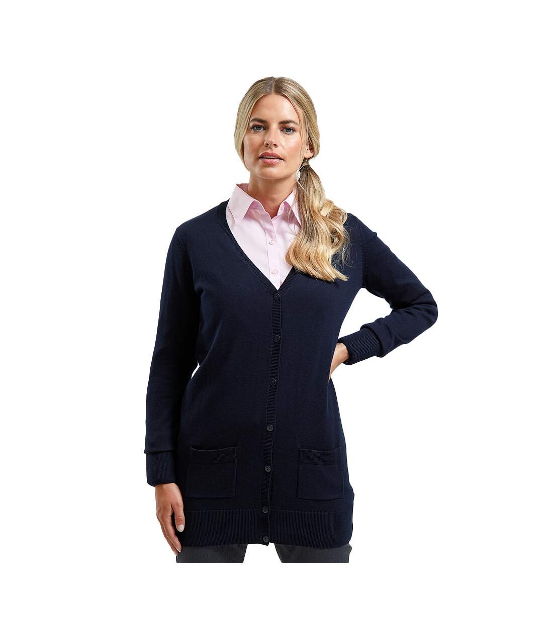 Womens/ladies longline v neck cardigan navy Premier