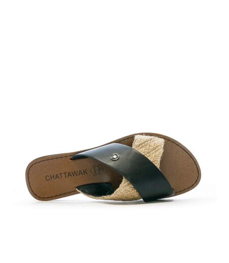 Claquettes croisées noires femme chattawak brana