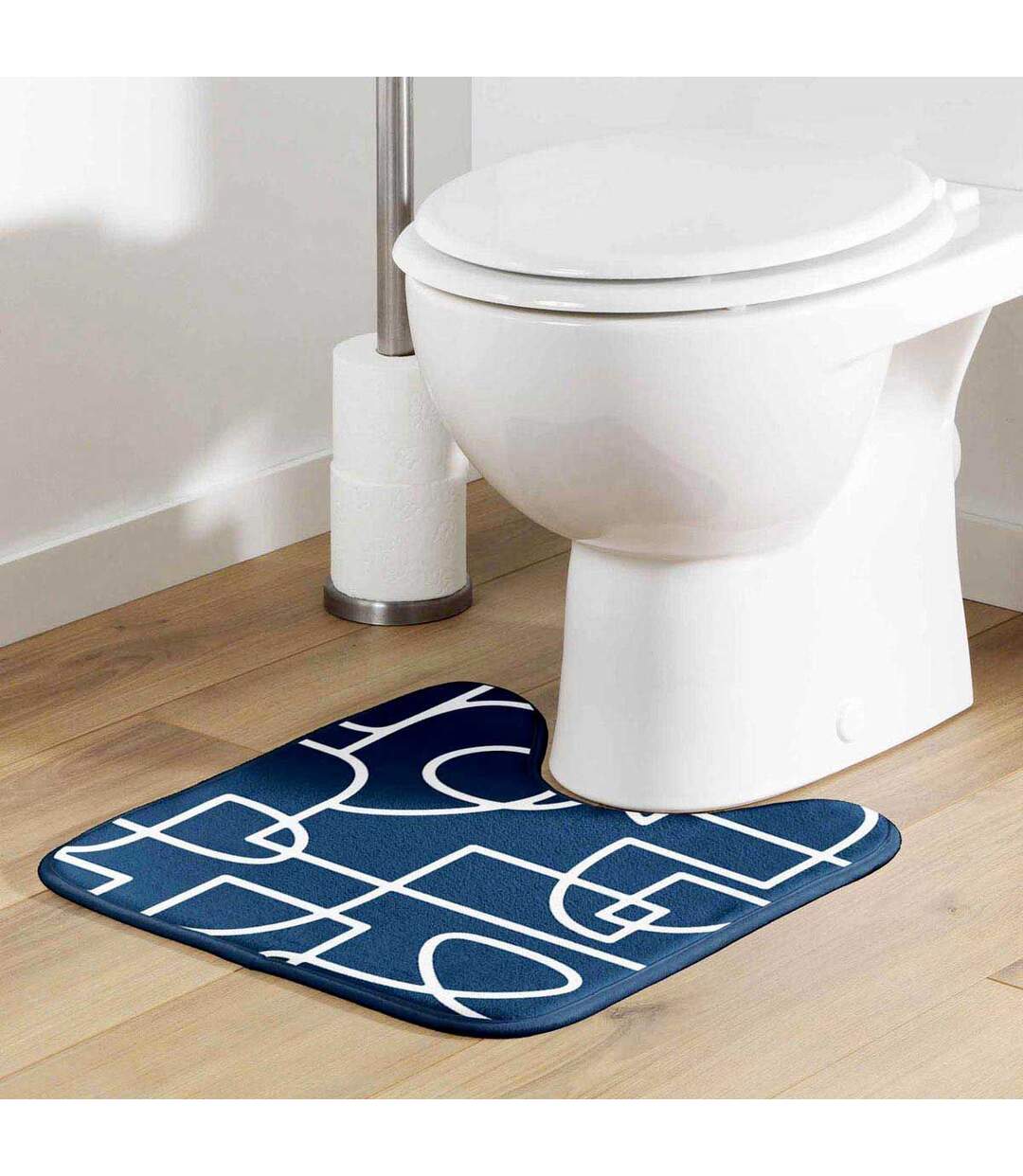 Tapis Contour WC Microfibre Labyrinthe 45x45cm Bleu-5
