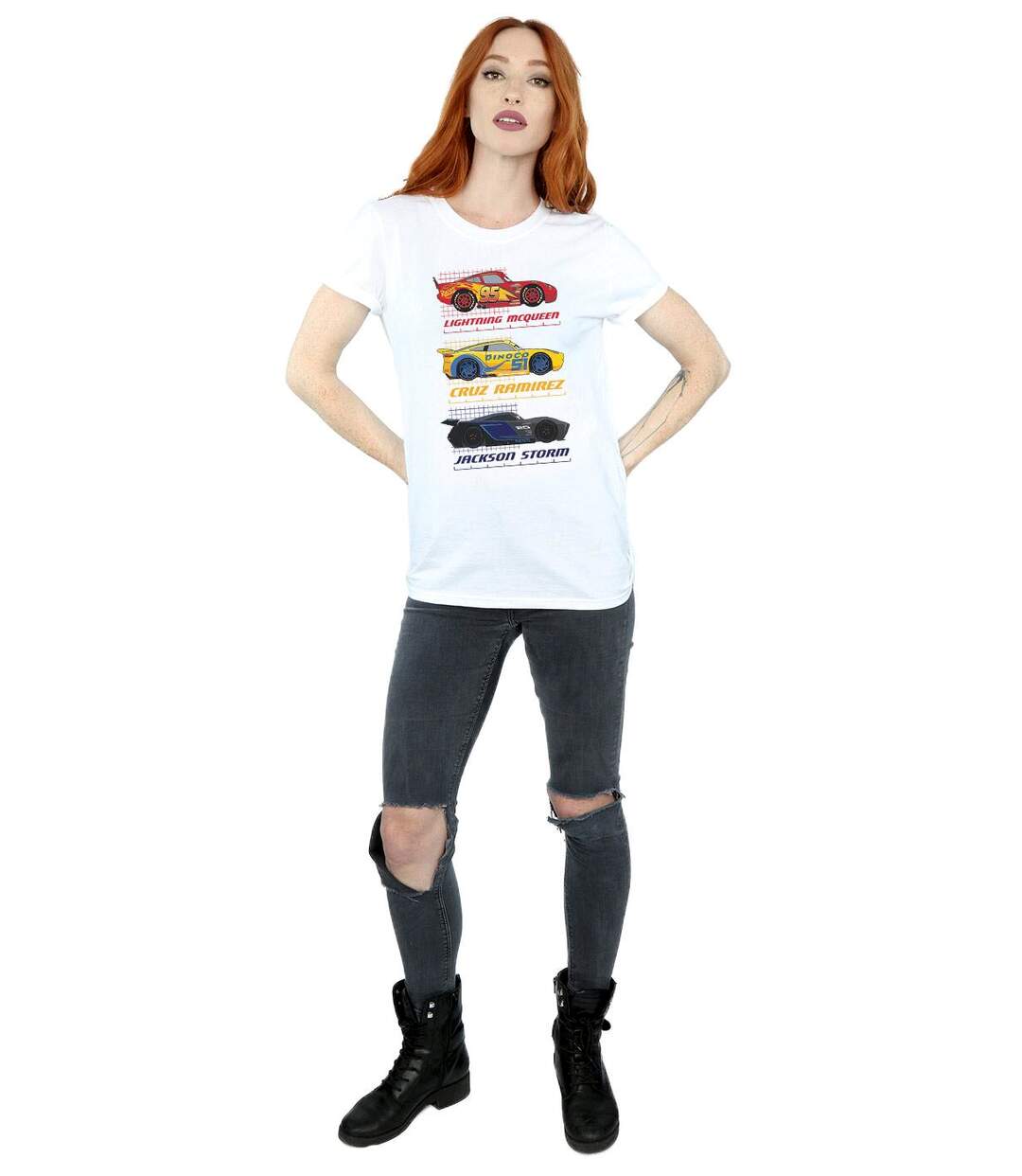 Disney Femme/Les femmes Cars Racer Profile Coton Boyfriend T-Shirt (Blanc) - UTBI16132-4