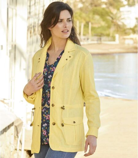 Women's Linen and Viscose Safari Jacket - Yellow