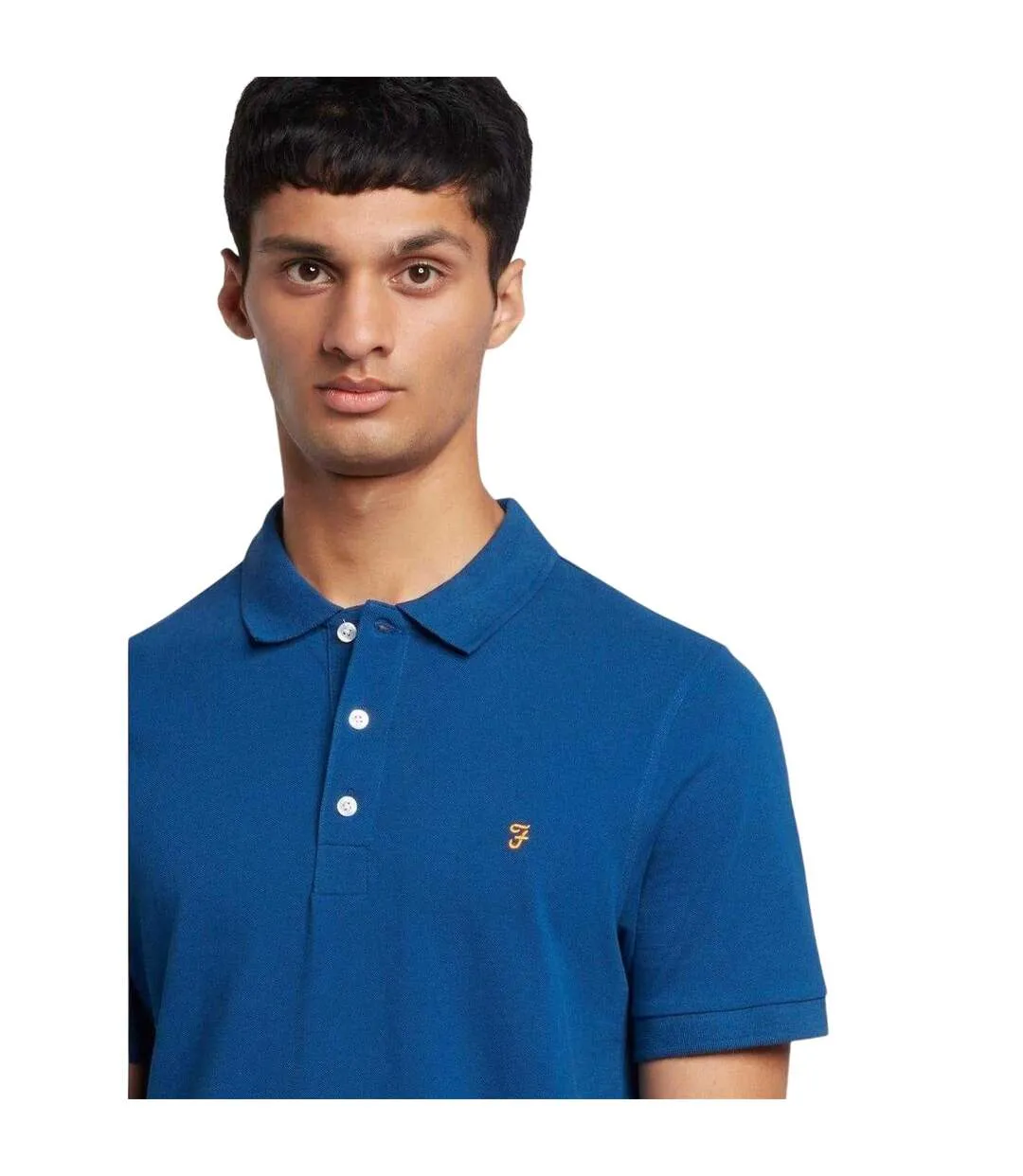 Mens Cotton Short-sleeved Polo Shirt Blue Farah-4