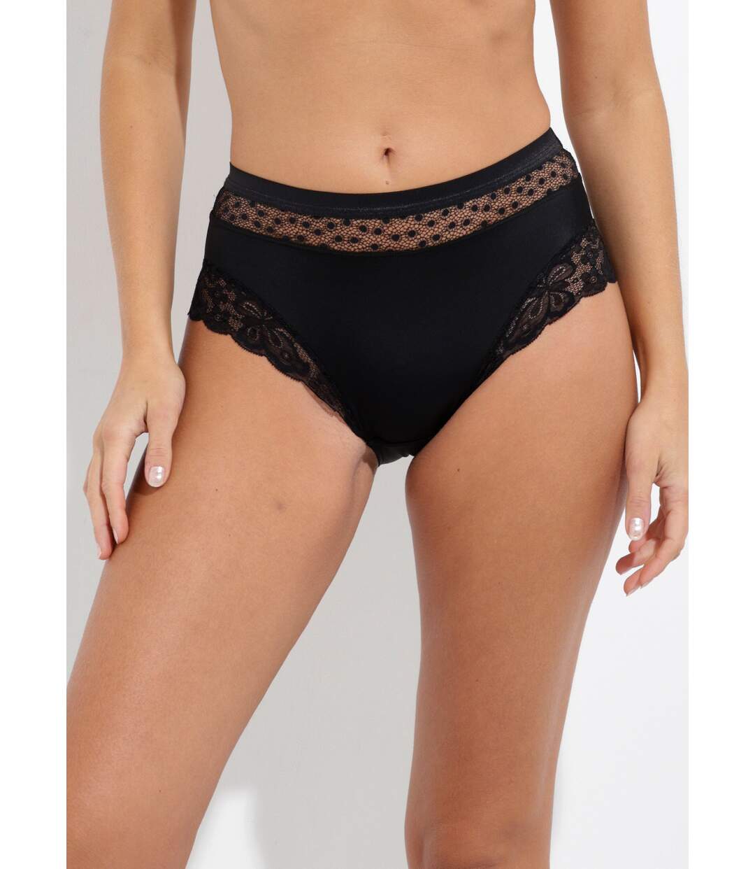 Culotte taille haute maille satinée et dentelle-1