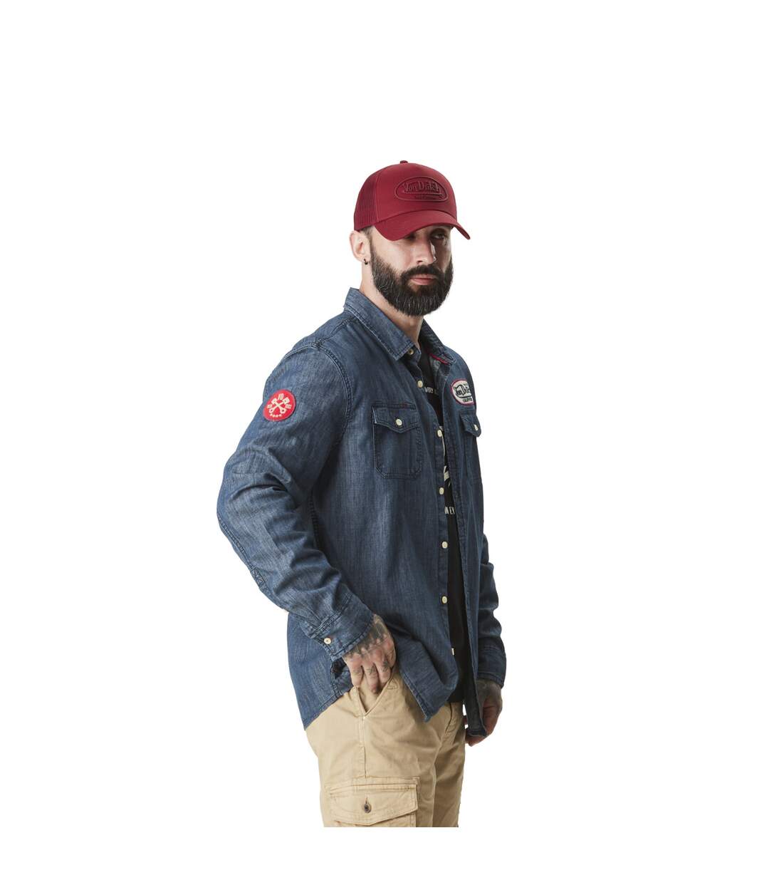 Chemise homme chambray avec print et badges Speed Vondutch-5