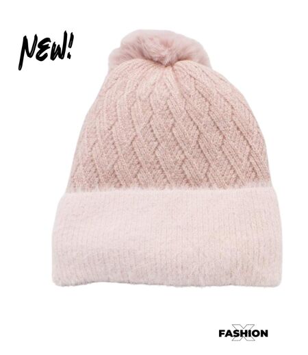 Bonnet femme avec pompon - 100% synthétique - Couleur rose