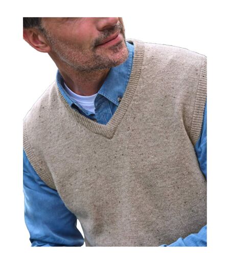 Mens V Neck Sleeveless Pullover Pull Sans Manches À Col En V Avoine Chiné WoolOvers