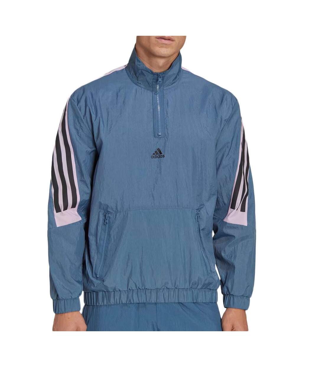 Sweat 1/2 Zip Bleu Homme Adidas Stripes - M-1