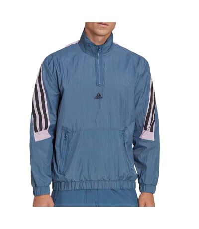 Sweat 1/2 Zip Bleu Homme Adidas Stripes - M