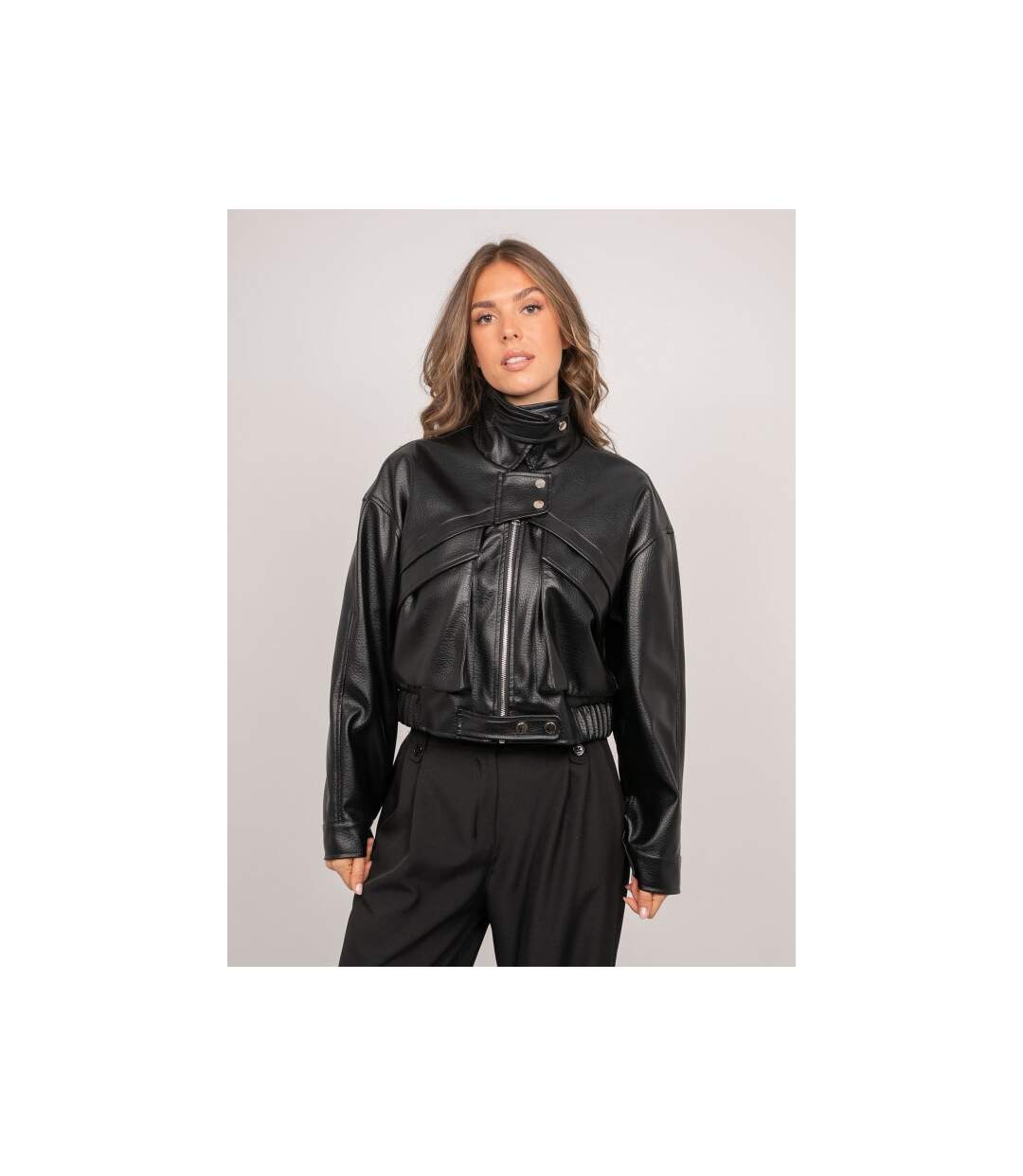Blouson court simili cuir col montant UZAY - Dona X Lisa-1