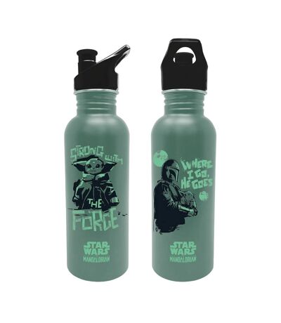 Star Wars: The Mandalorian Wherever I Go He Goes Metal Water Bottle (Green/Black) (26.5cm x 7cm) - UTPM7485
