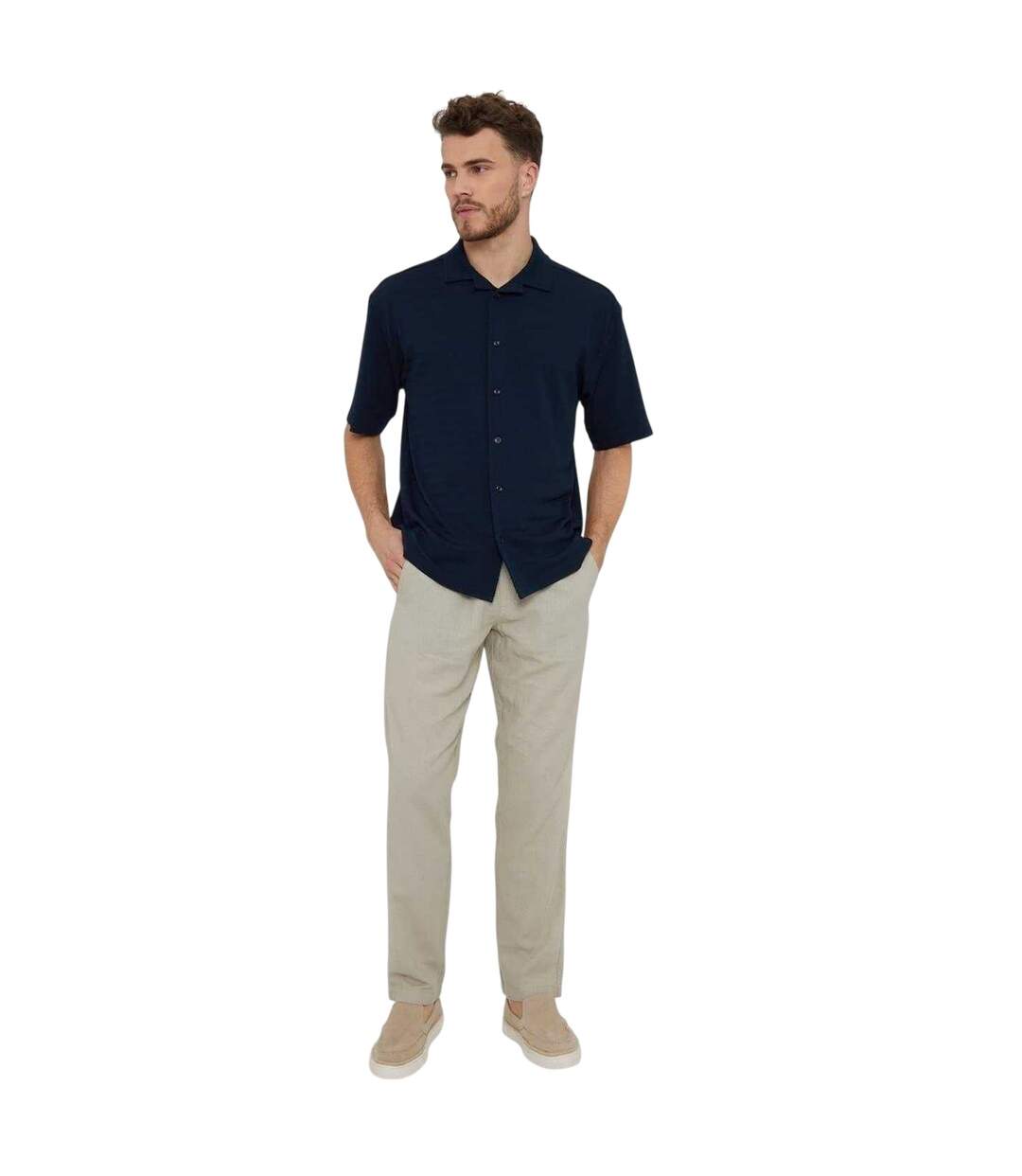 Mens Drewrea Short-sleeved Shirt Navy Threadbare-1