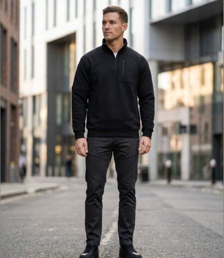 CHALLENGER PERCEVAL2 — Sweat col camionneur noir : l'allié thermique et pratique du quotidien
