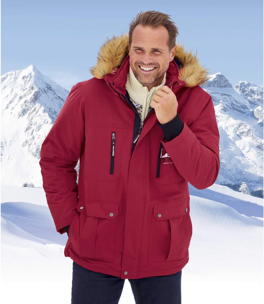 Men's Red Water-Repellent Parka - Detachable Hood-4