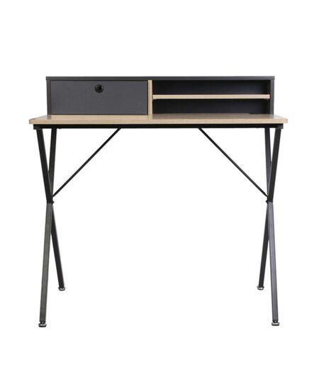 Bureau en Acier et MDF avec Tiroir et Niches de rangement - Noir