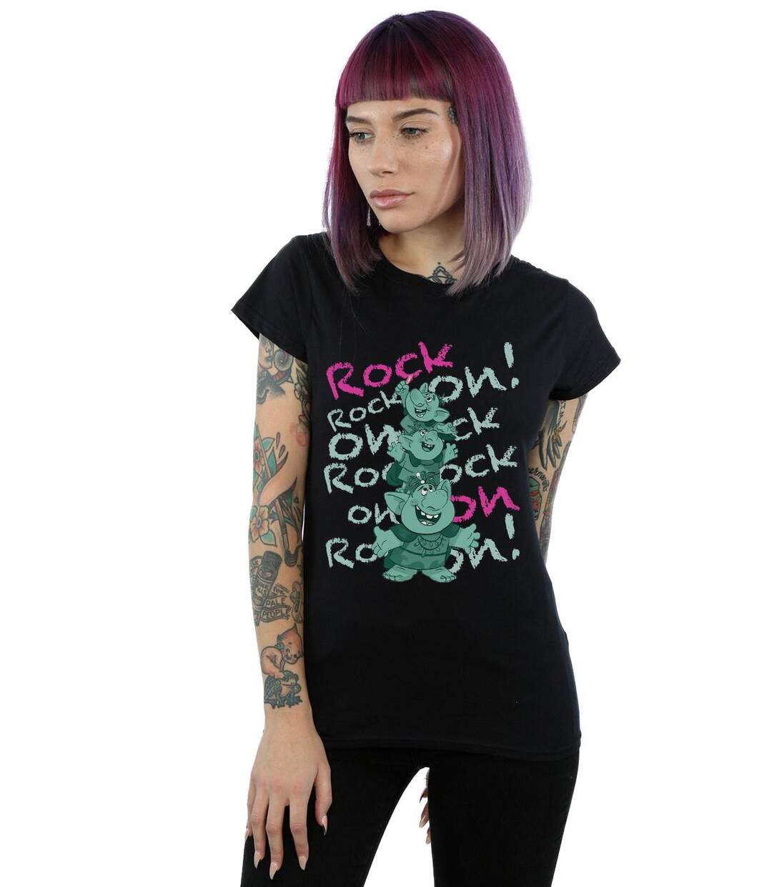 Disney T-shirt en coton Frozen Trolls Rock On pour femmes/femmes (Noir) - UTBI21975-2