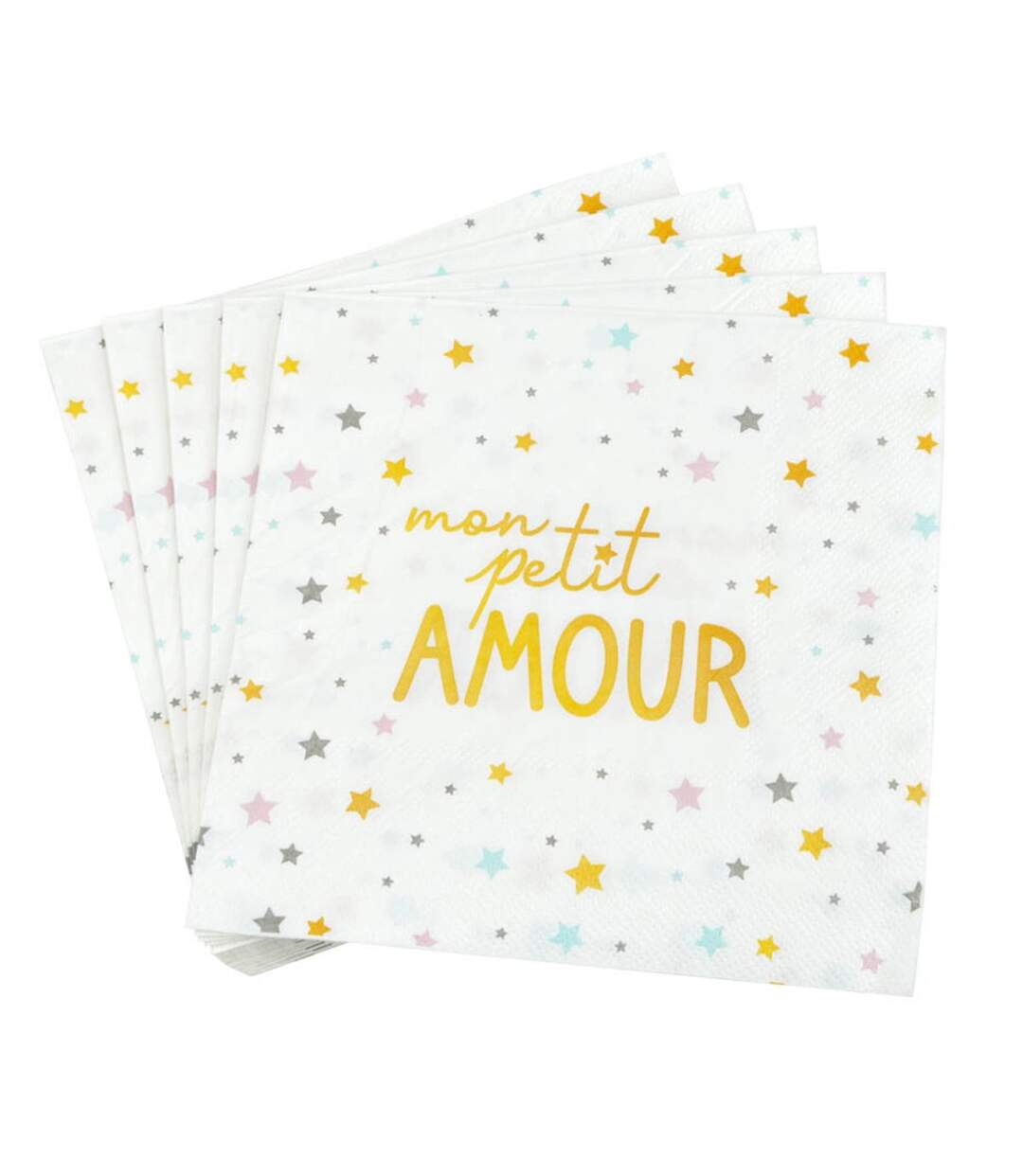 Lot de 20 Serviettes en Papier Mon Petit Amour 33x33cm Blanc-1