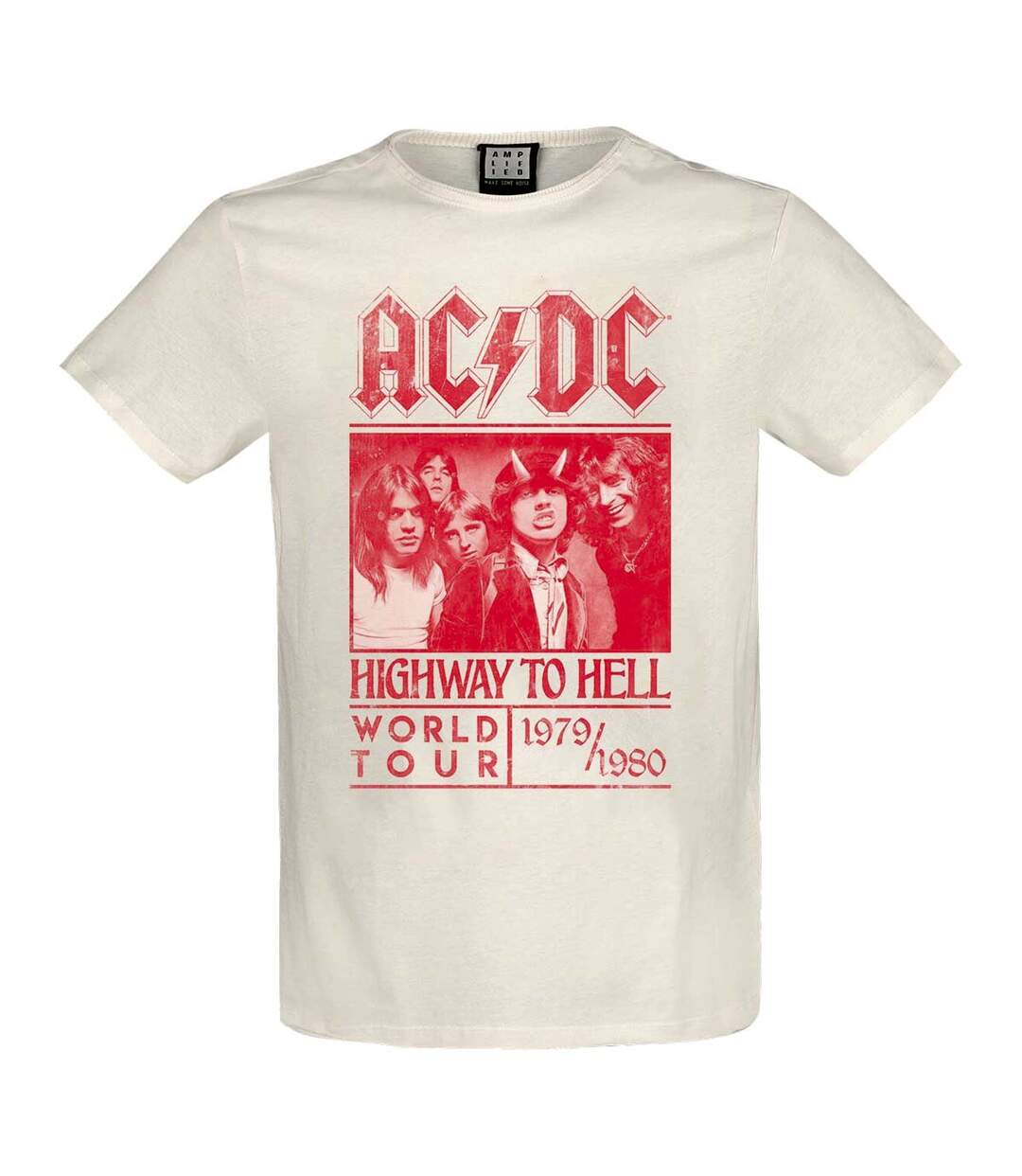 Unisex Adult Highway To Hell Ac/dc T-shirt Vintage White Red Amplified-1