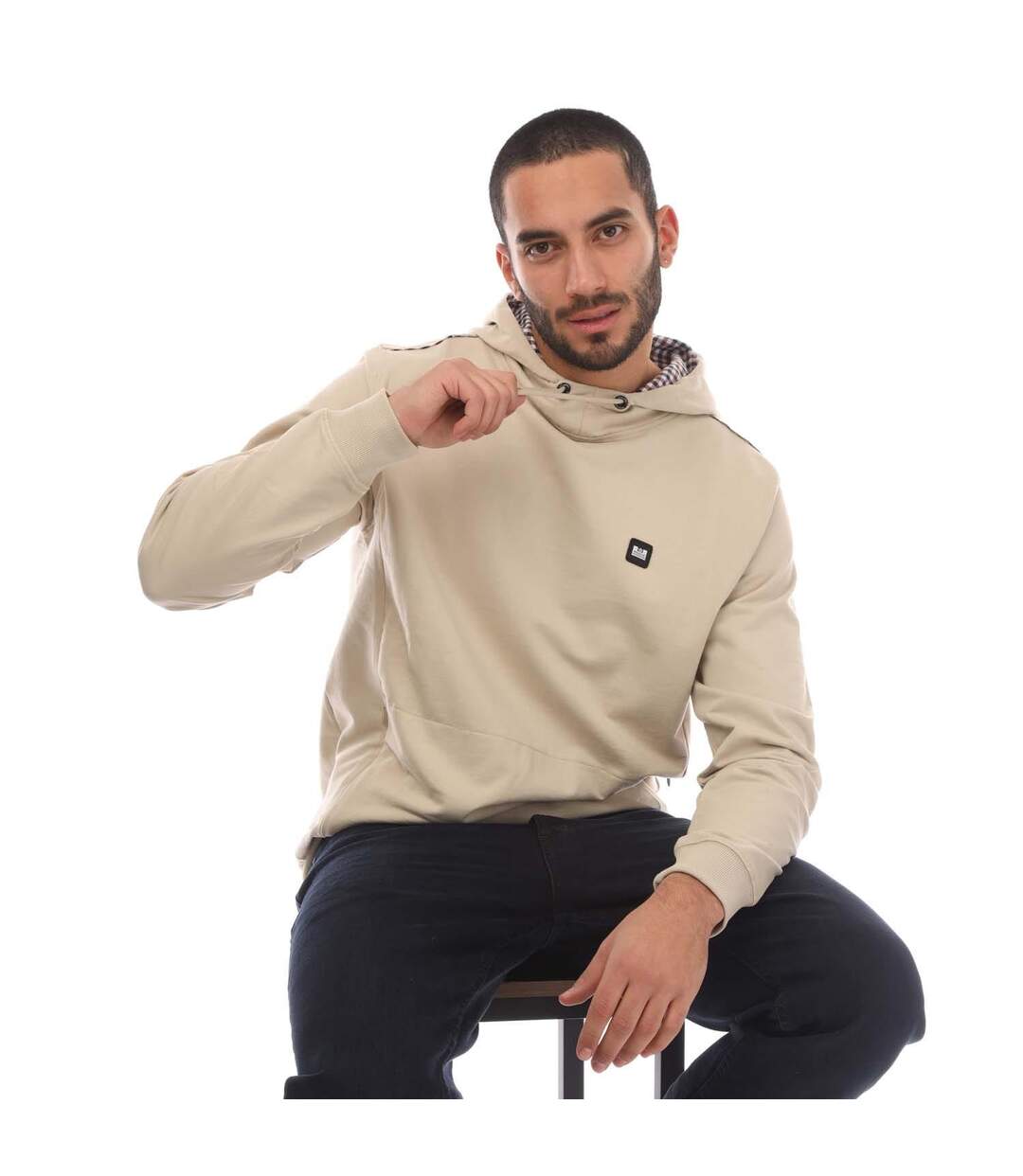 Mens Justify Checked Trim Hoodie Stone Weekend Offender-4