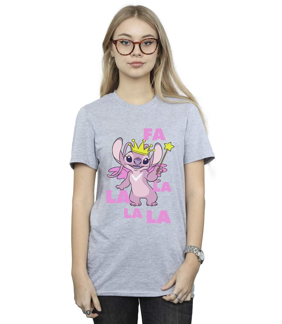 Disney Femmes/Les femmes Lilo & Stitch Angel Fa La La T-Shirt Boyfriend en coton (Gris sportif) - UTBI30584-2