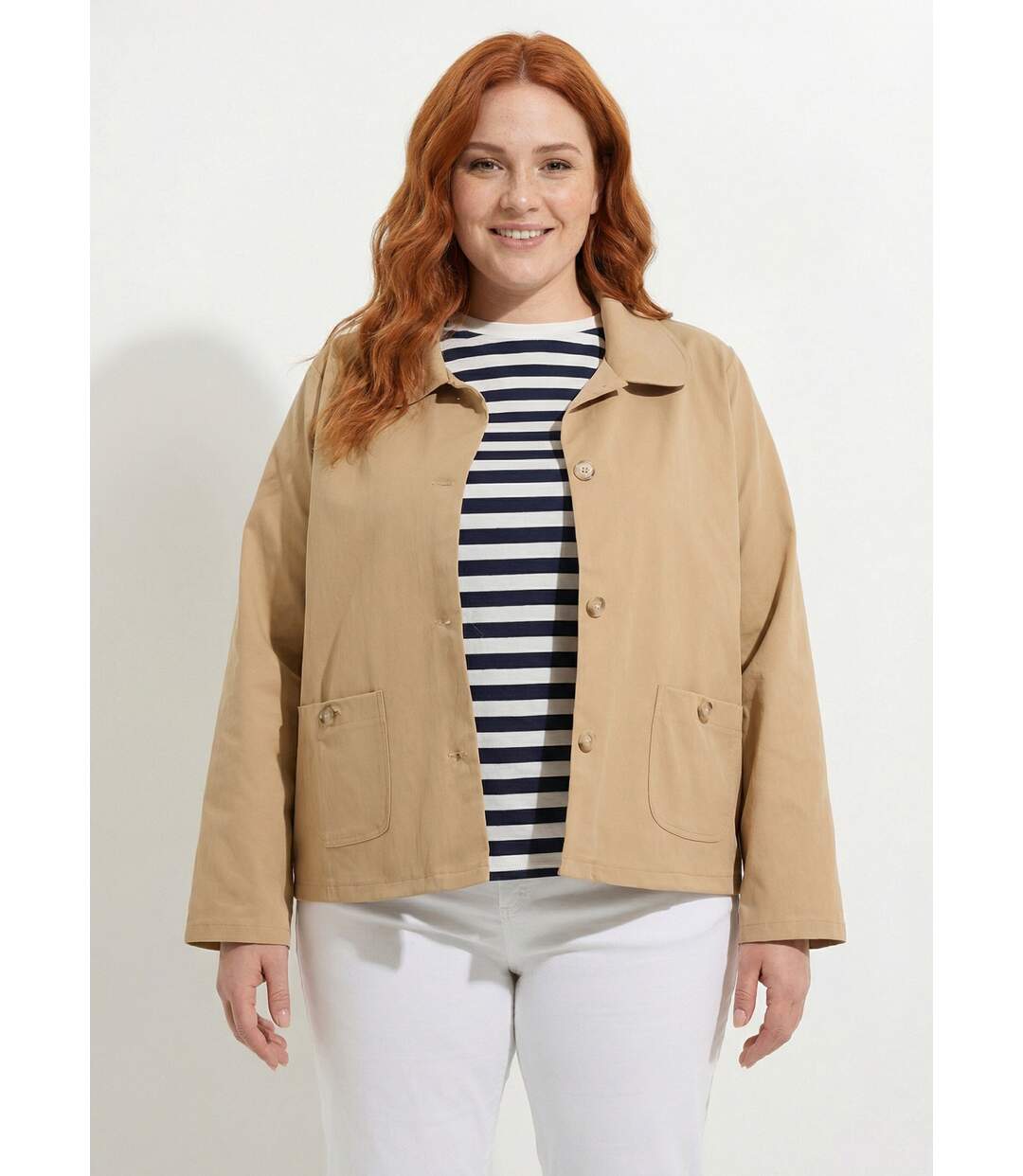Veste courte en coton, col claudine-1