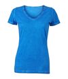 T-shirt style bohémien col V femme JN975 - bleu atlantique